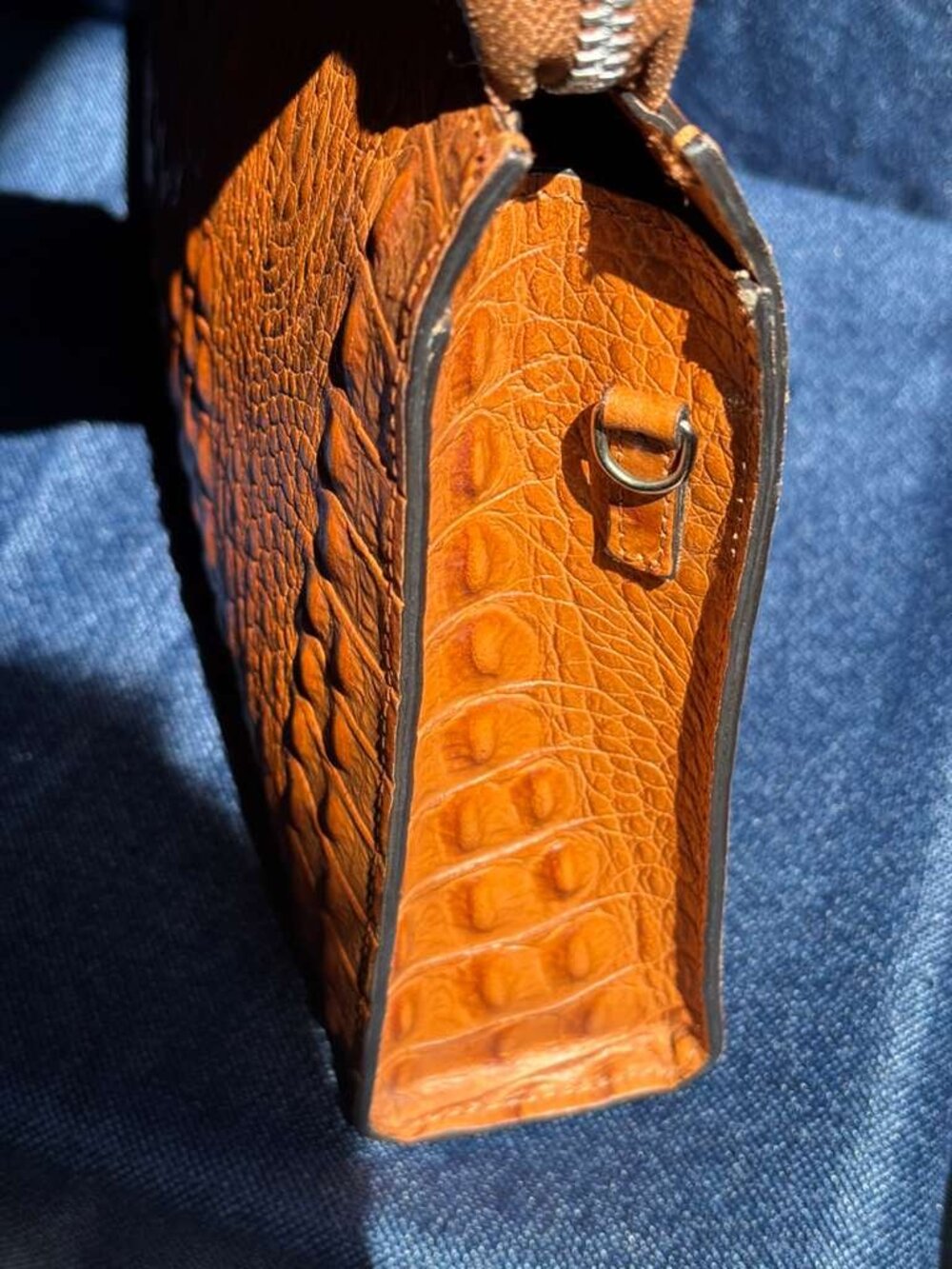 Claudia Firenze Italy Cognac Croc Embossed Genuine Leather Clutch Bag